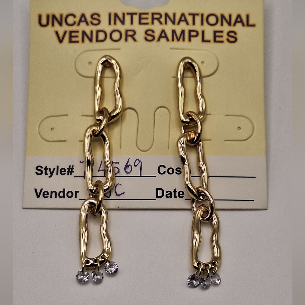 Gold Chain Link Dangle Earrings NWT Crystal Accent Statement Drop